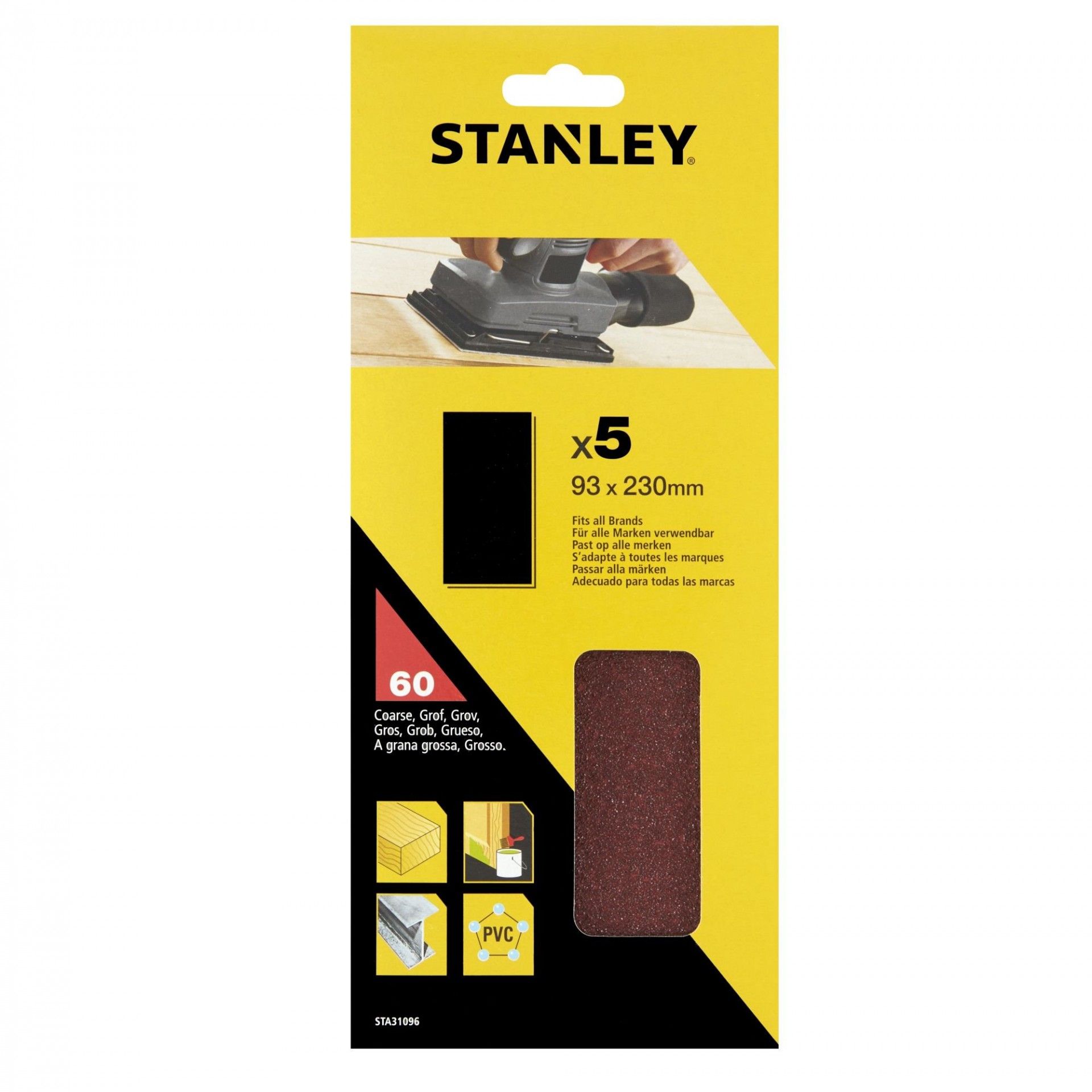 5 folhas de lixa sem perfurar refª STA31096-XJ STANLEY