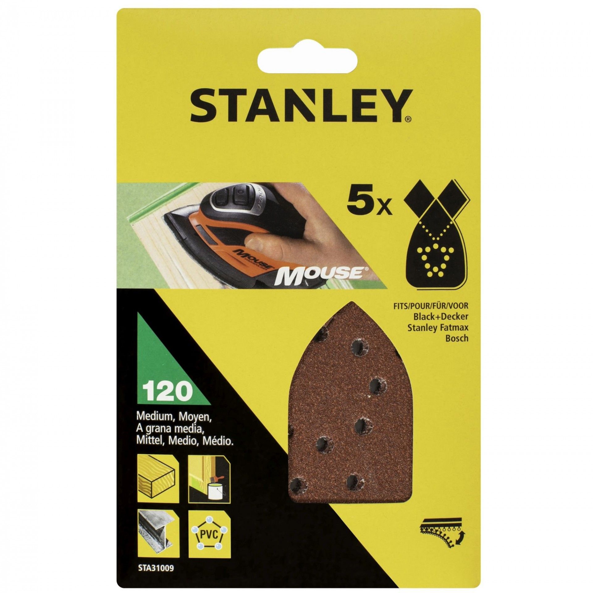 5 Folhas de lixa Grão 120 refª STA31009-XJ STANLEY