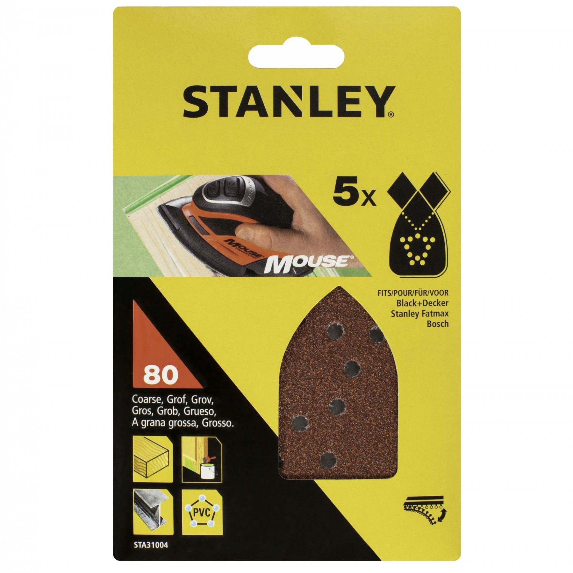 5 Folhas de lixa Grão 80.ref.STA31004-XJ STANLEY