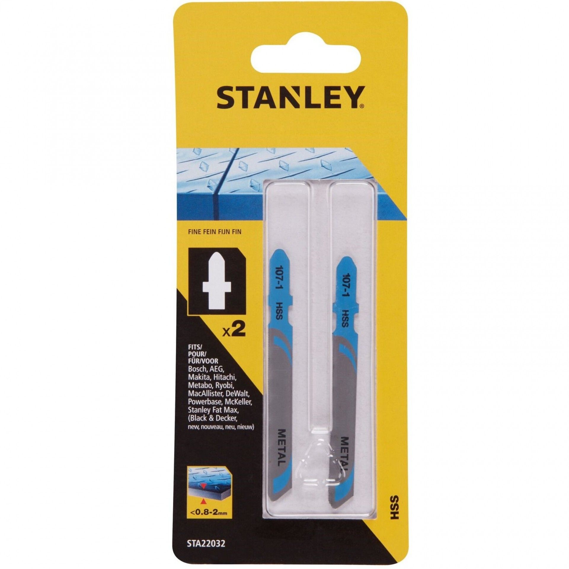 2 folhas HSS para corte reto refª STA22032-XJ STANLEY