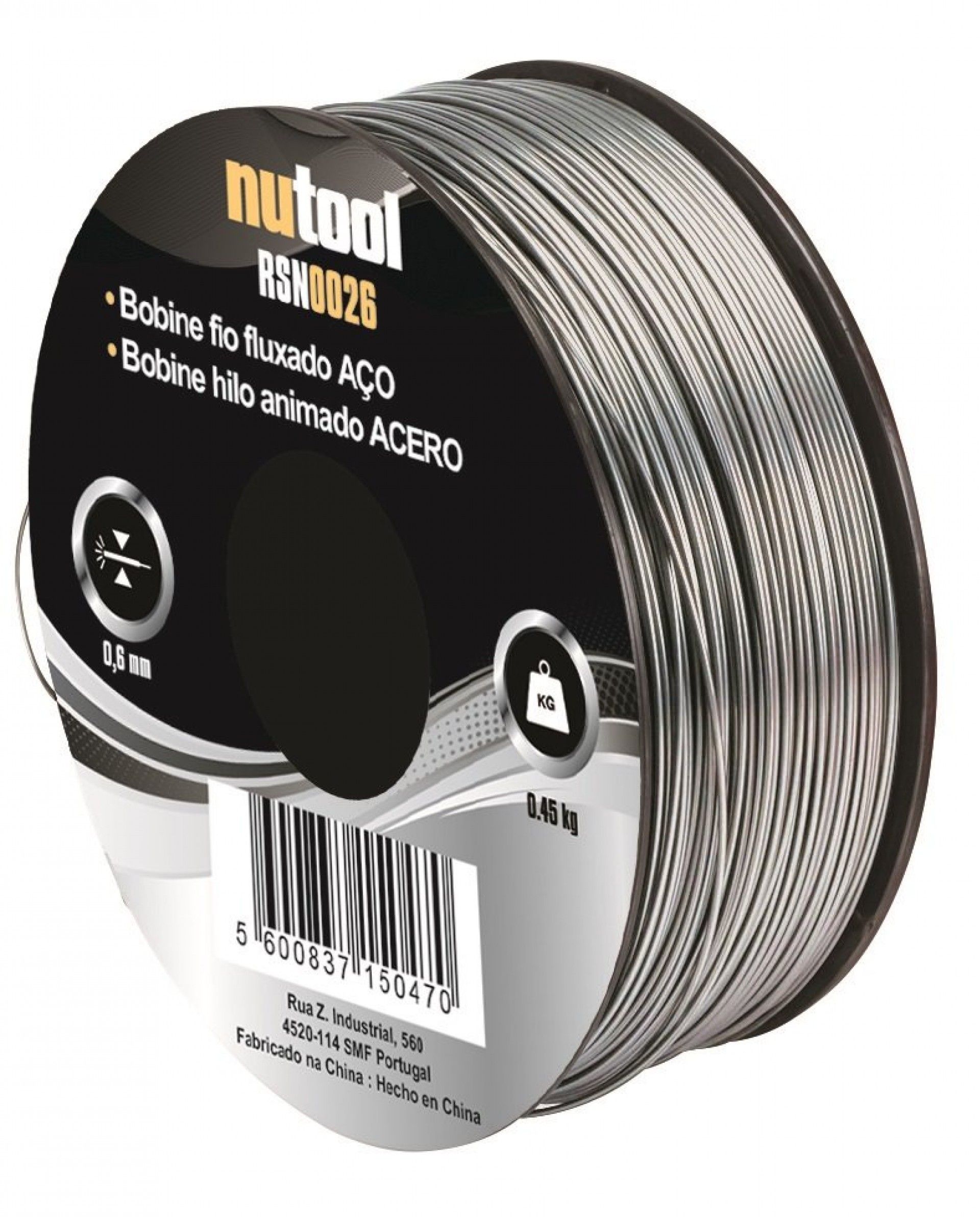 Bobine fio fluxado 0.6mm 0.45Kg Aço Ref RSN0026 NUTOOL