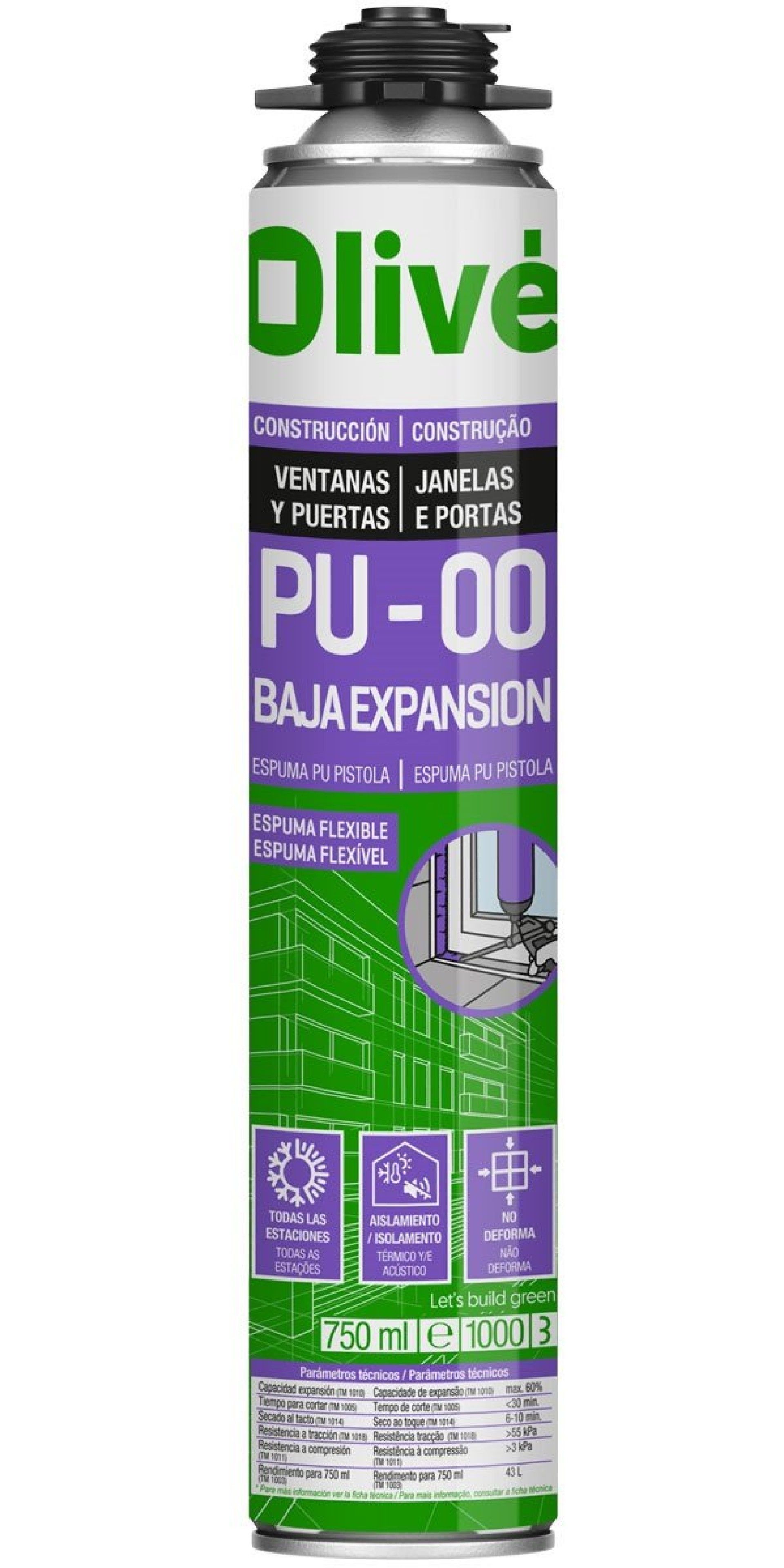 ESPUMA PISTOLAVEL PU-00 S 750ml BAIXA EXPANSÃO OLIVE
