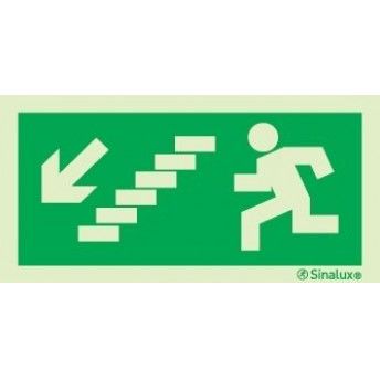 Sinal de evacuao, escada a descer  esquerda,  200x100 PVC opaco ref P0005 Sinalux