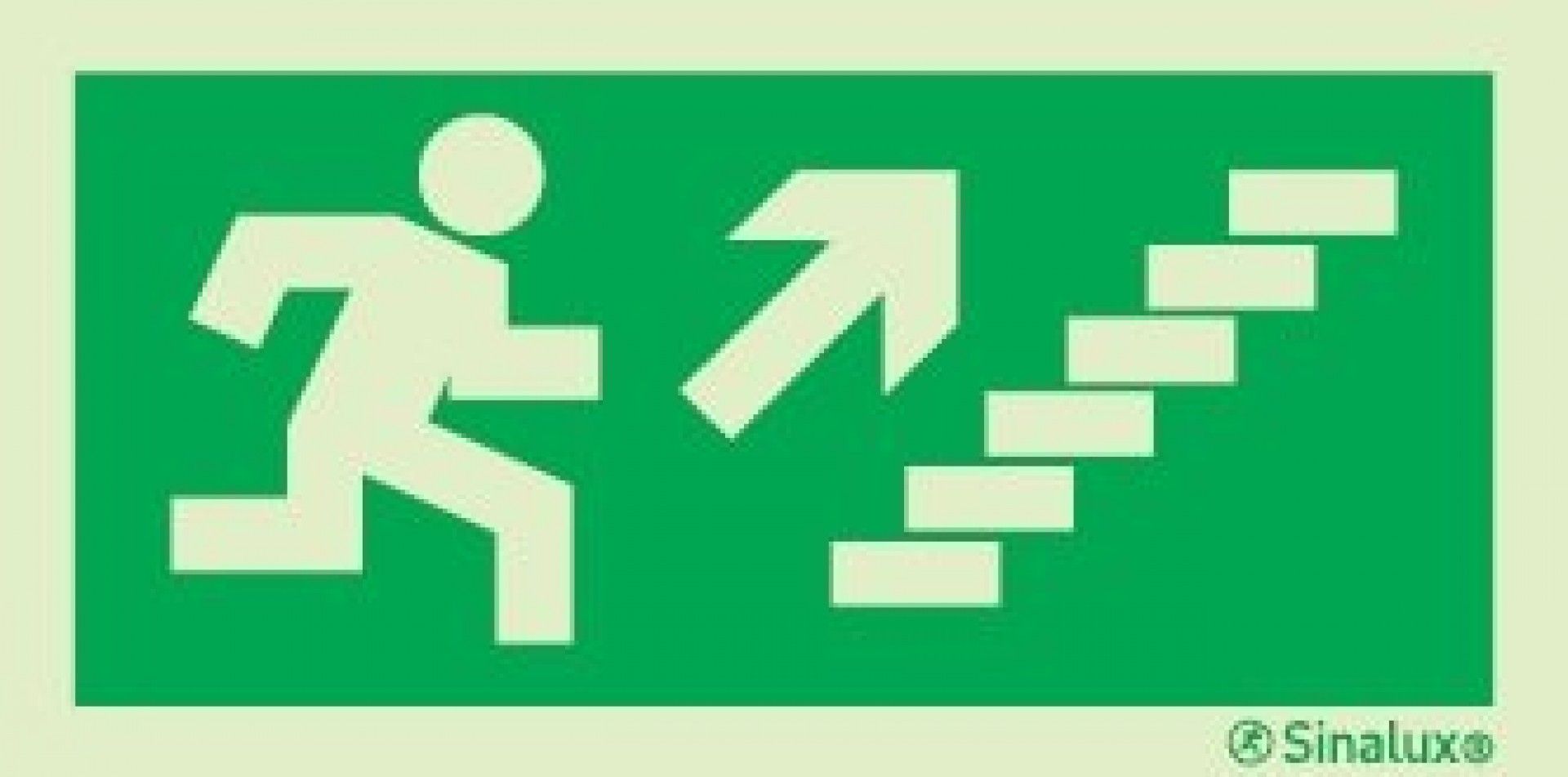Sinal de evacuação, escada a subir à direita, 200x100 PVC opaco refª P0001 Sinalux