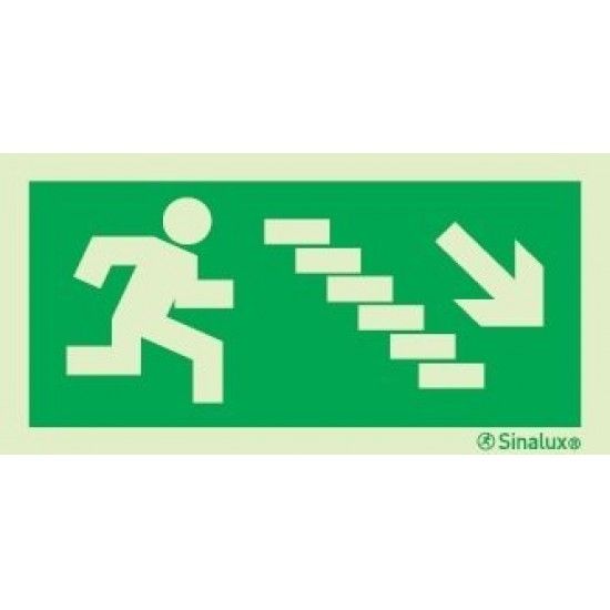 Sinal de evacuao, escada a descer  direita,  400x200 PVC opaco ref P0004 Sinalux