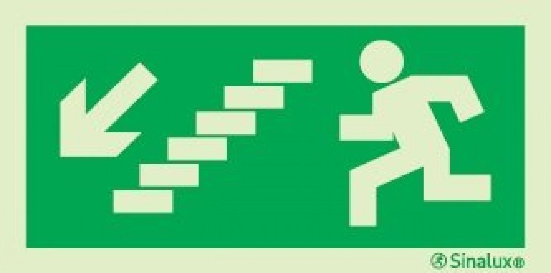 Sinal de evacuação, escada a descer à esquerda, 200x100 PVC opaco refª P0005 Sinalux