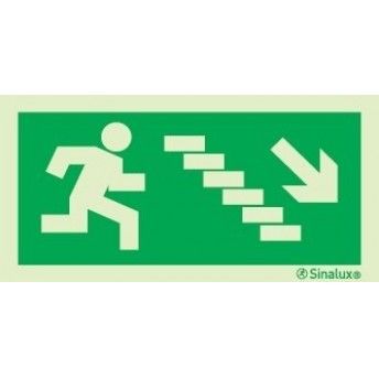 Sinal de evacuao, escada a descer  direita,  400x200 PVC opaco ref P0004 Sinalux