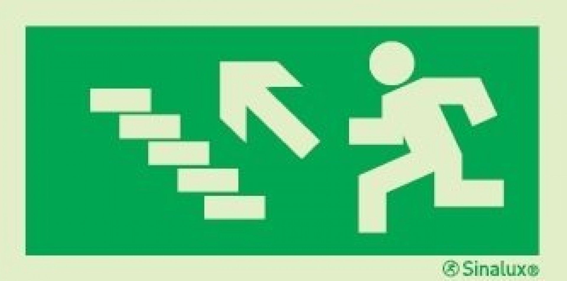 Sinal de evacuação, escada a subir à esquerda, 300x150 PVC opaco refª P0002 Sinalux