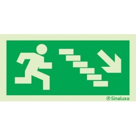 Sinal de evacuao, escada a descer  direita,  300x150 PVC opaco ref P0004 Sinalux