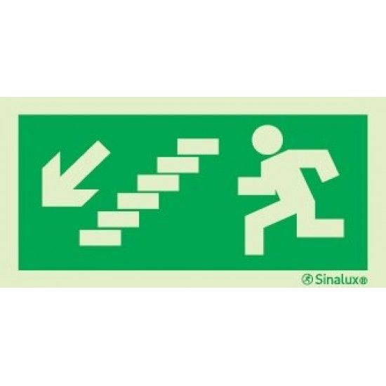 Sinal de evacuao, escada a descer  esquerda,  200x100 PVC opaco ref P0005 Sinalux