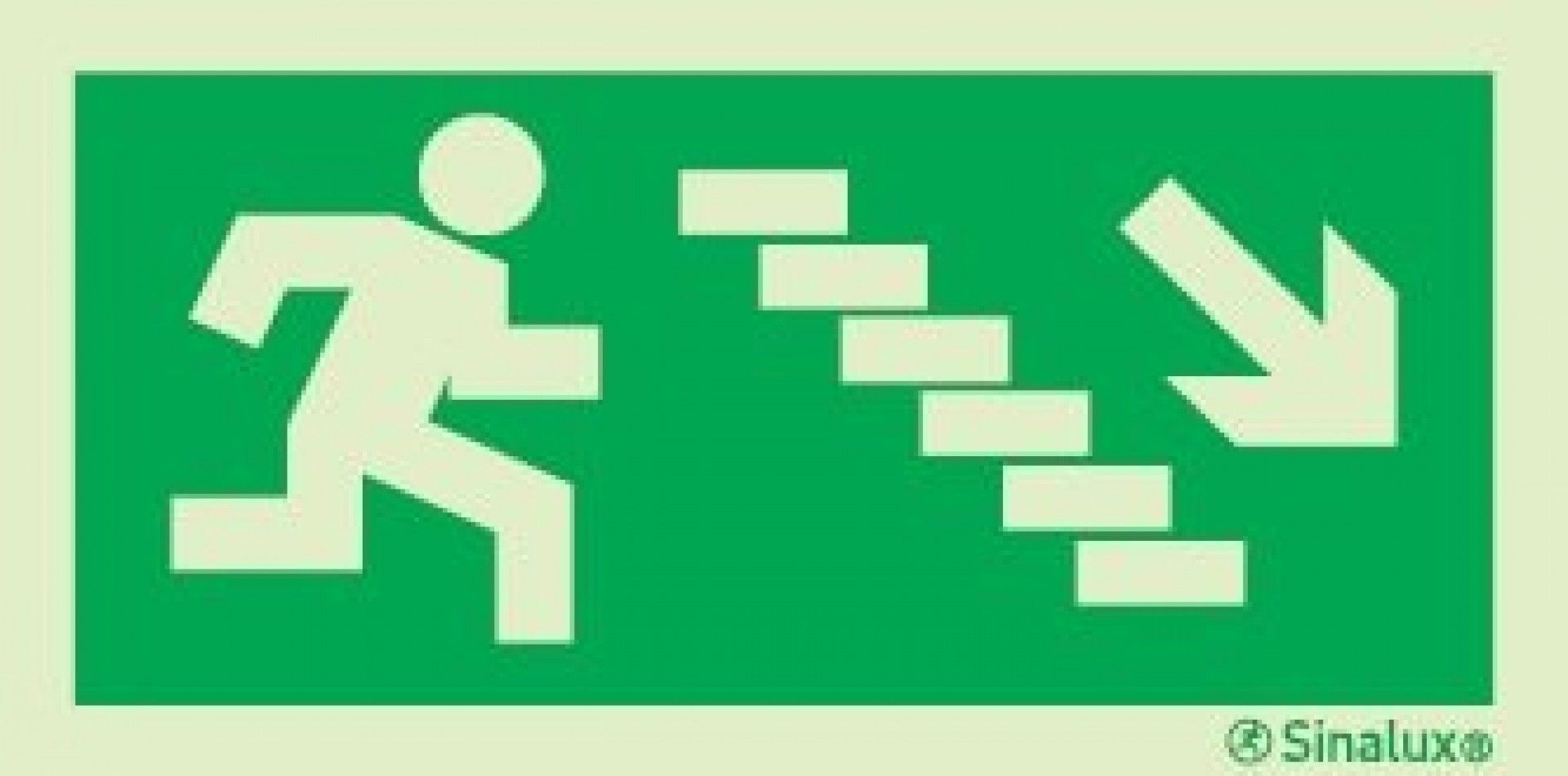 Sinal de evacuação, escada a descer à direita, 300x150 PVC opaco refª P0004 Sinalux