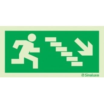 Sinal de evacuao, escada a descer  direita,  200x100 PVC opaco ref P0004 Sinalux