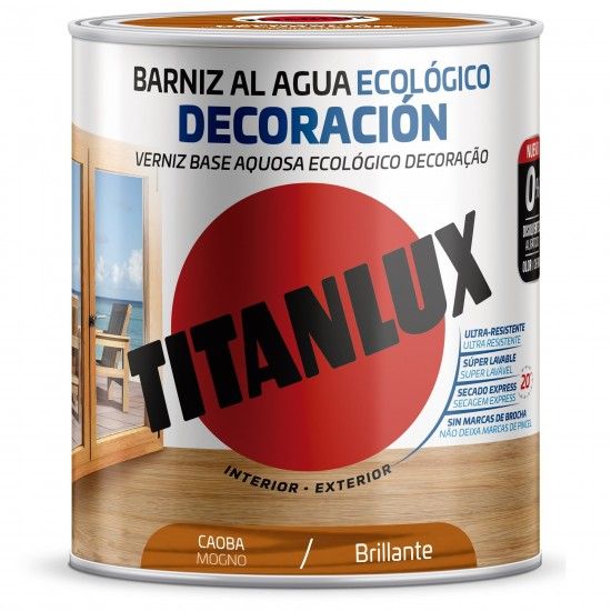 Verniz aquoso brilhante Mogno 0.75L ref M20100434 TITANLUX