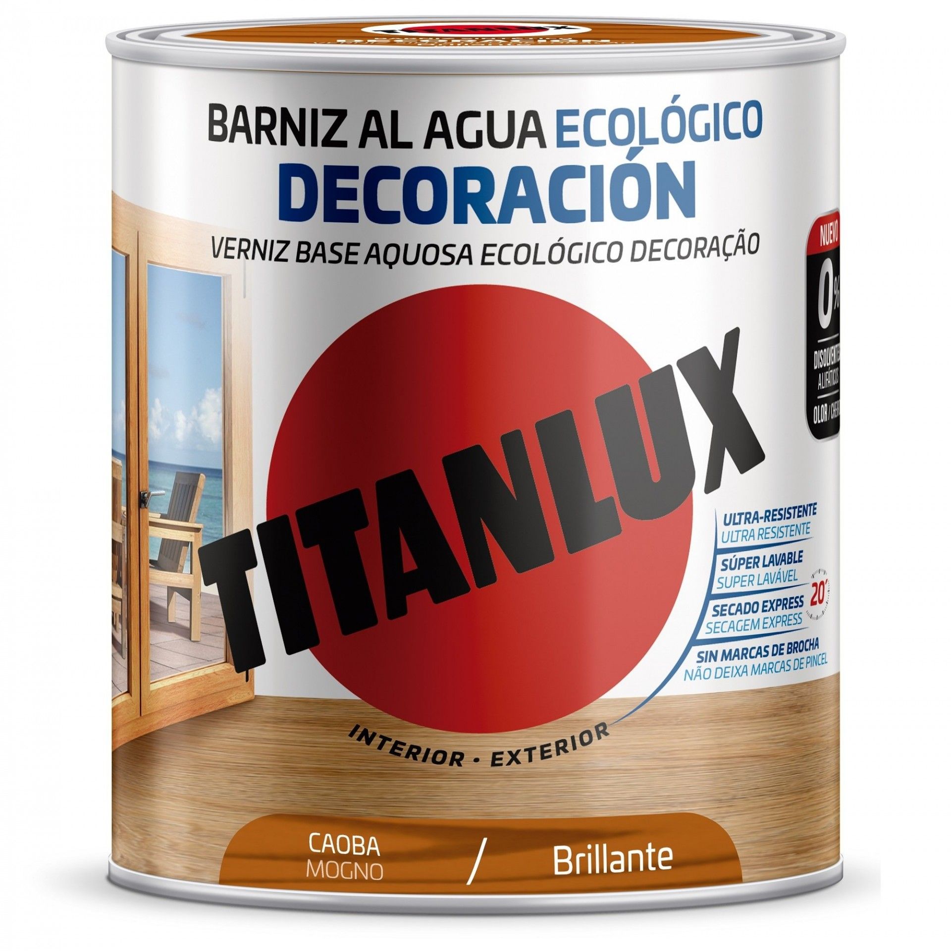 Verniz aquoso brilhante Mogno 0.75L refª M20100434 TITANLUX