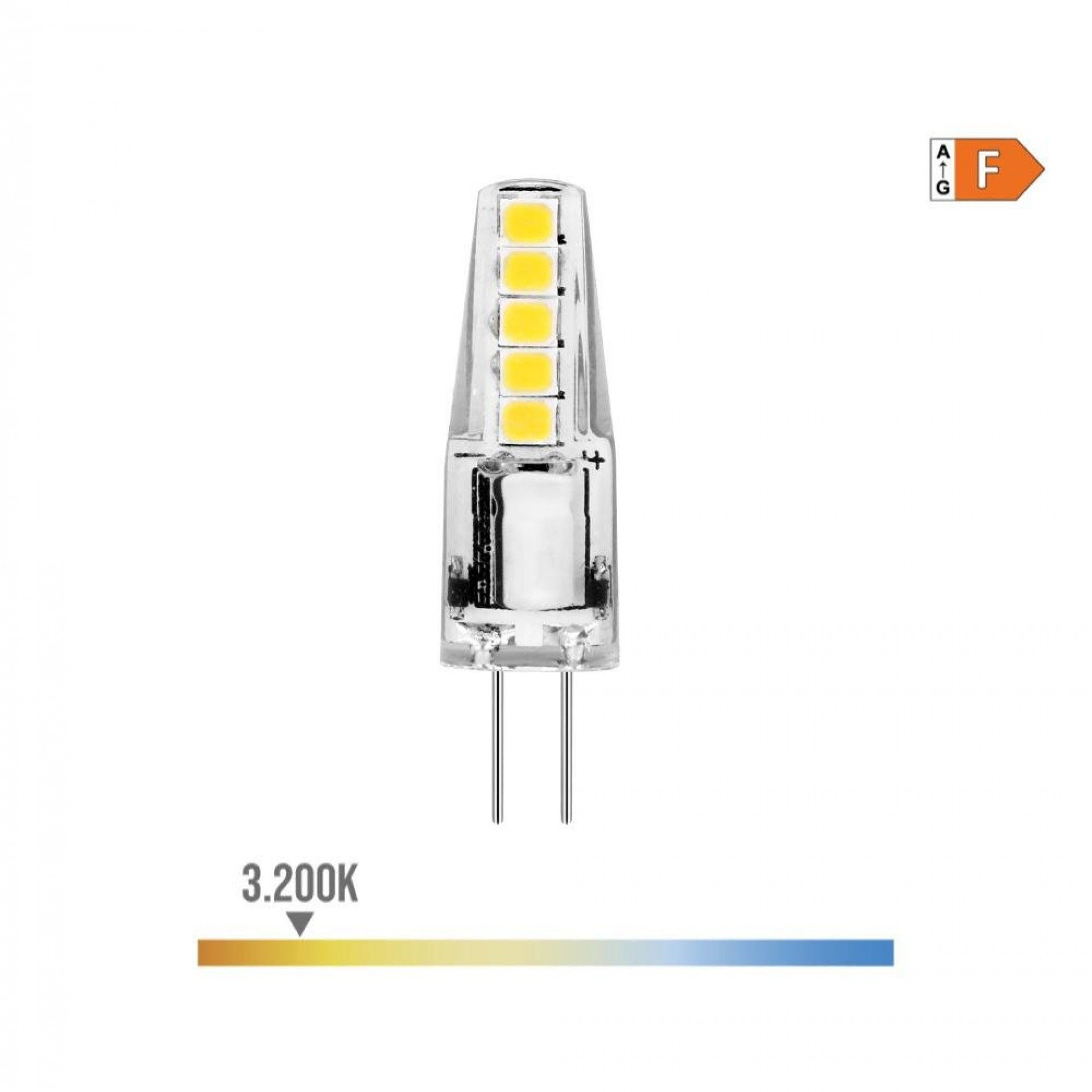 Lâmpada de silicone bi-pin led g4 12v 2w 180lm 3200k luz quente ø10x37mm refª 98913 EDM