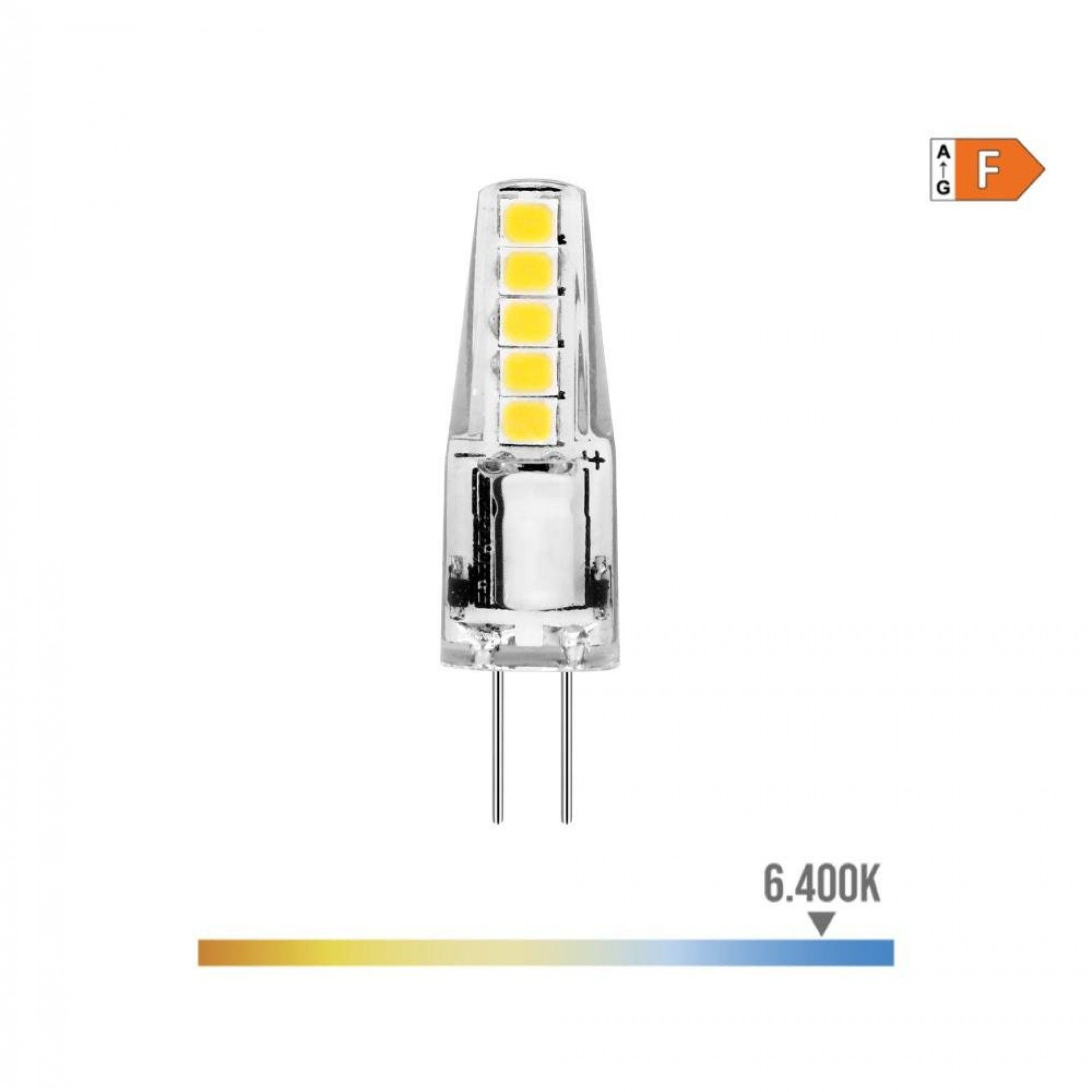Lâmpada de silicone bi-pin led g4 12v 2w 180lm 6400k luz fria ø10x37mm refª 98912 EDM