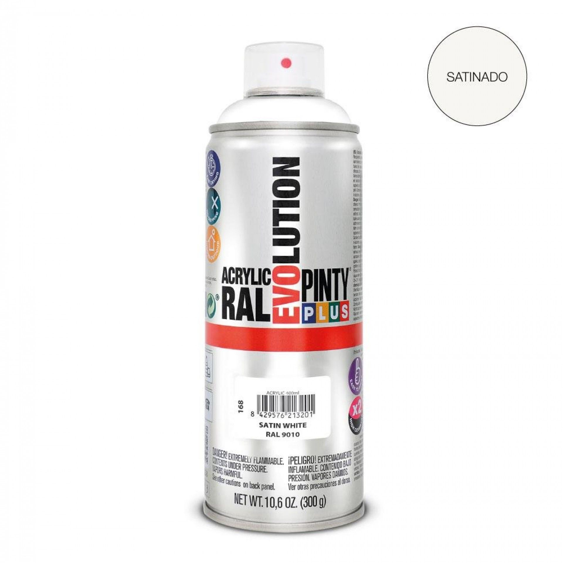 Pintura em spray pintyplus evolution 520cc ral 9010 branco puro acetinado refª 96960 PINTY PLUS