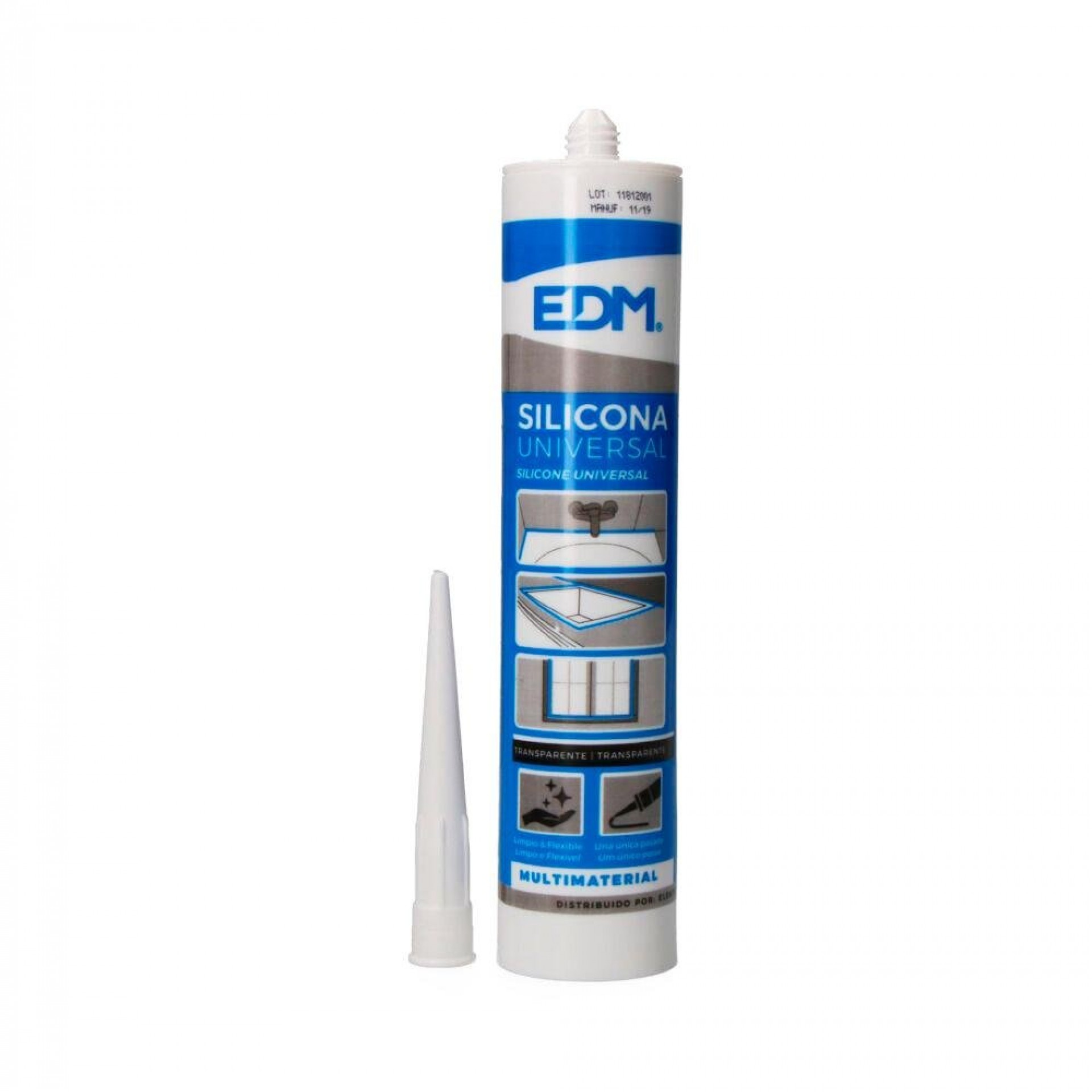 Silicone universal translúcido acético contra fungos 280ml refª 96451 EDM