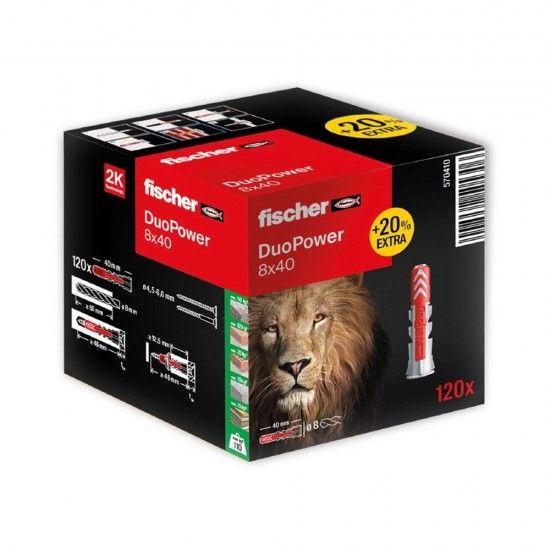 Pack 120 buchas duopower 8x40 caixa (100+ 20 unidades grtis) 570410 ref 96389 FISCHER