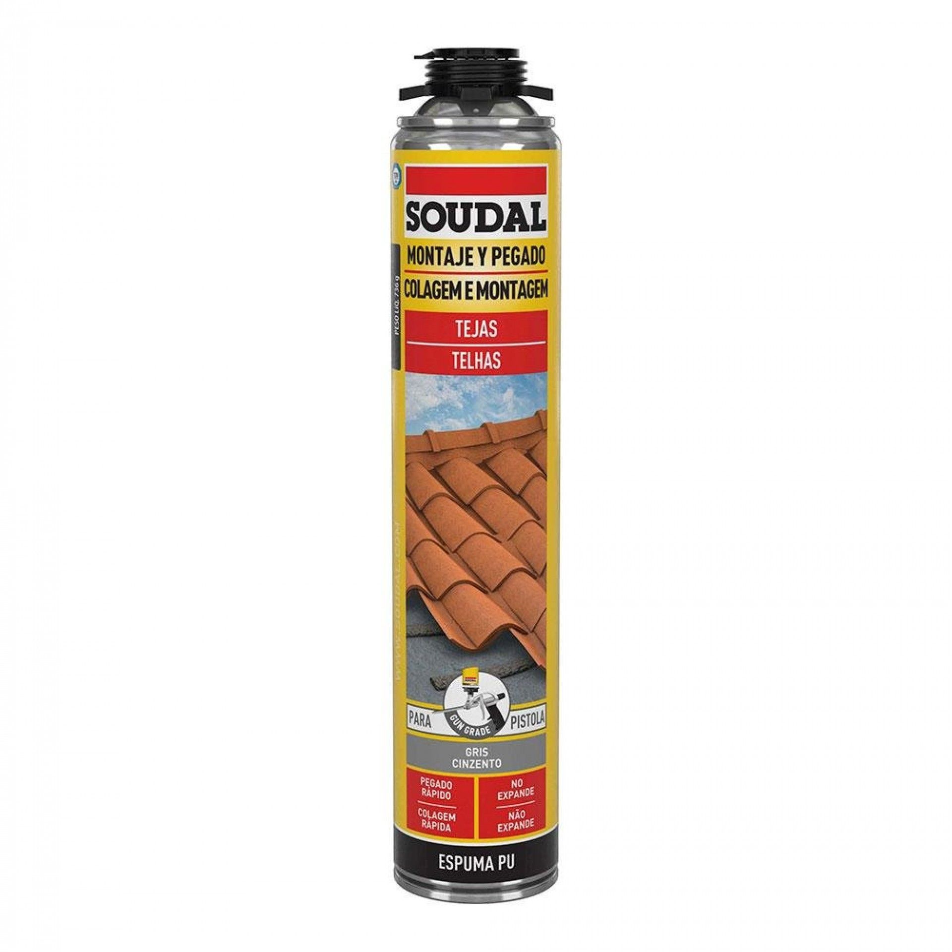 Espuma para telhas pistola cinza 750ml refª 96432 SOUDAL