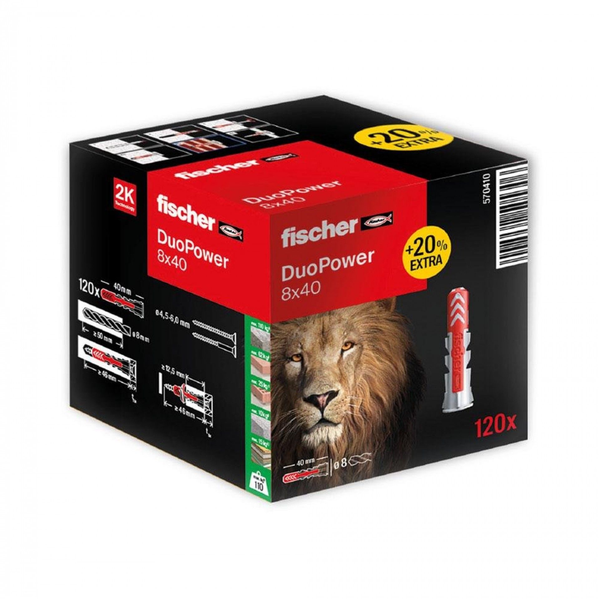 Pack 120 buchas duopower 8x40 caixa (100+ 20 unidades grátis) 570410 refª 96389 FISCHER