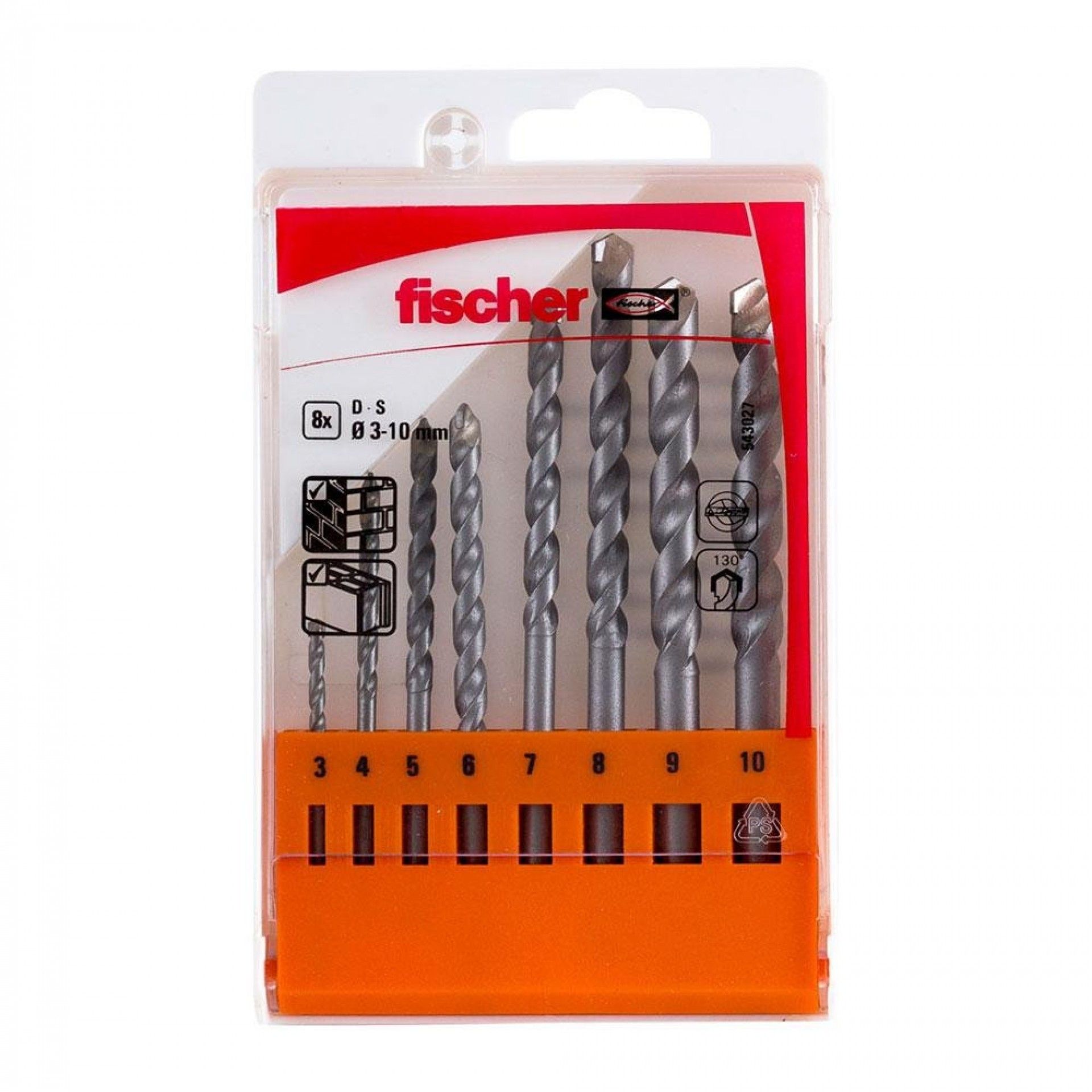 Pack 8 brocas de percussão s ø ¾/5/6/7/8/9/10mm 543027 refª 96347 FISCHER