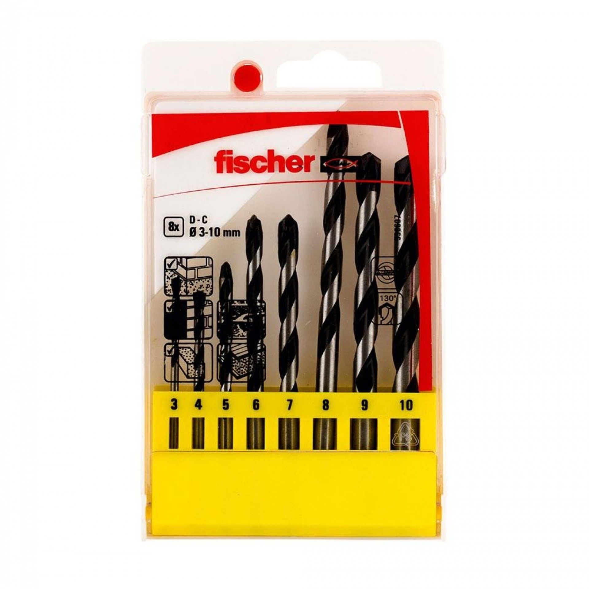 Pack 8 brocas de percussão e ø3/4/5/6/7/8/9/10mm 536607 refª 96345 FISCHER
