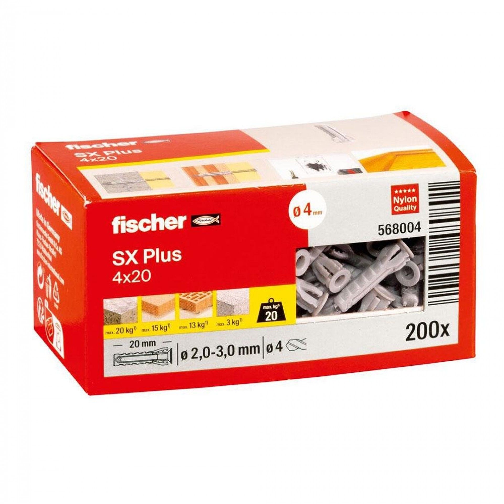 Bucha sx plus ø4x20mm 200 unid. n4 568004 refª 96054 FISCHER