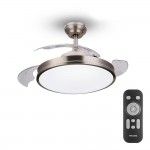 Ventoinha de teto de led modelo atlas. cor nikel. pot�ncia: 28+35w l�minas: �106cm com controle remo