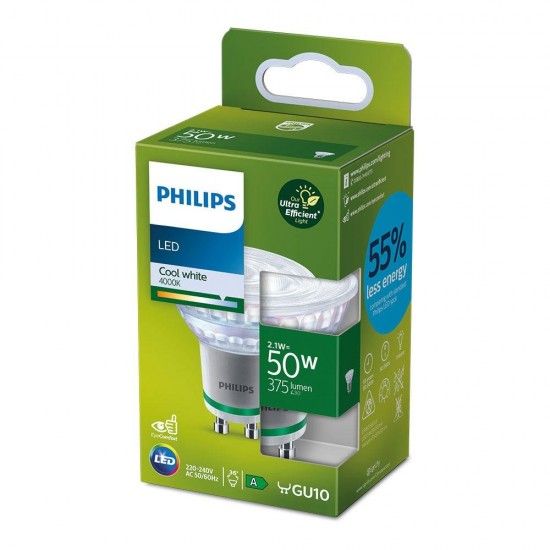 Lmpada led spot 36d 2,1w 375im gu10 4000k 220-240v ac 50/60hz. ref 93071 PHILIPS