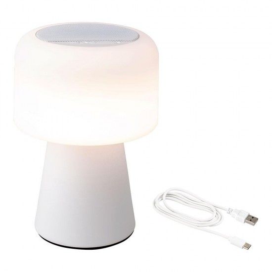 Candeeiro led com altifalante para interior e exterior cor branco 22,5cm bluetooth recarregável 8944 Candeeiro led com altifalante para interior e exterior cor branco 22,5cm bluetooth recarregável 8944