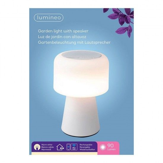 Candeeiro led com altifalante para interior e exterior cor branco 22,5cm bluetooth recarregável 8944 Candeeiro led com altifalante para interior e exterior cor branco 22,5cm bluetooth recarregável 8944