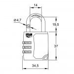 Cadeado c35s de zinco 34,5mm. arco �4,7mm com combina��o ref� 87655 IFAM
