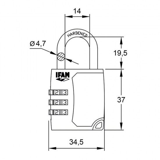 Cadeado c35s de zinco 34,5mm. arco �4,7mm com combina��o ref� 87655 IFAM