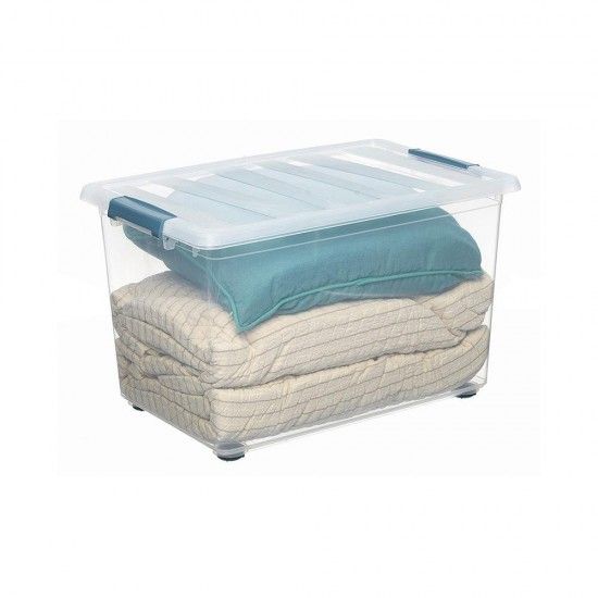 Caixa katla transparente 57l com rodas e al�as ergon�micas 59x39x36,5cm ref� 83548 DOMO PACK LIVING