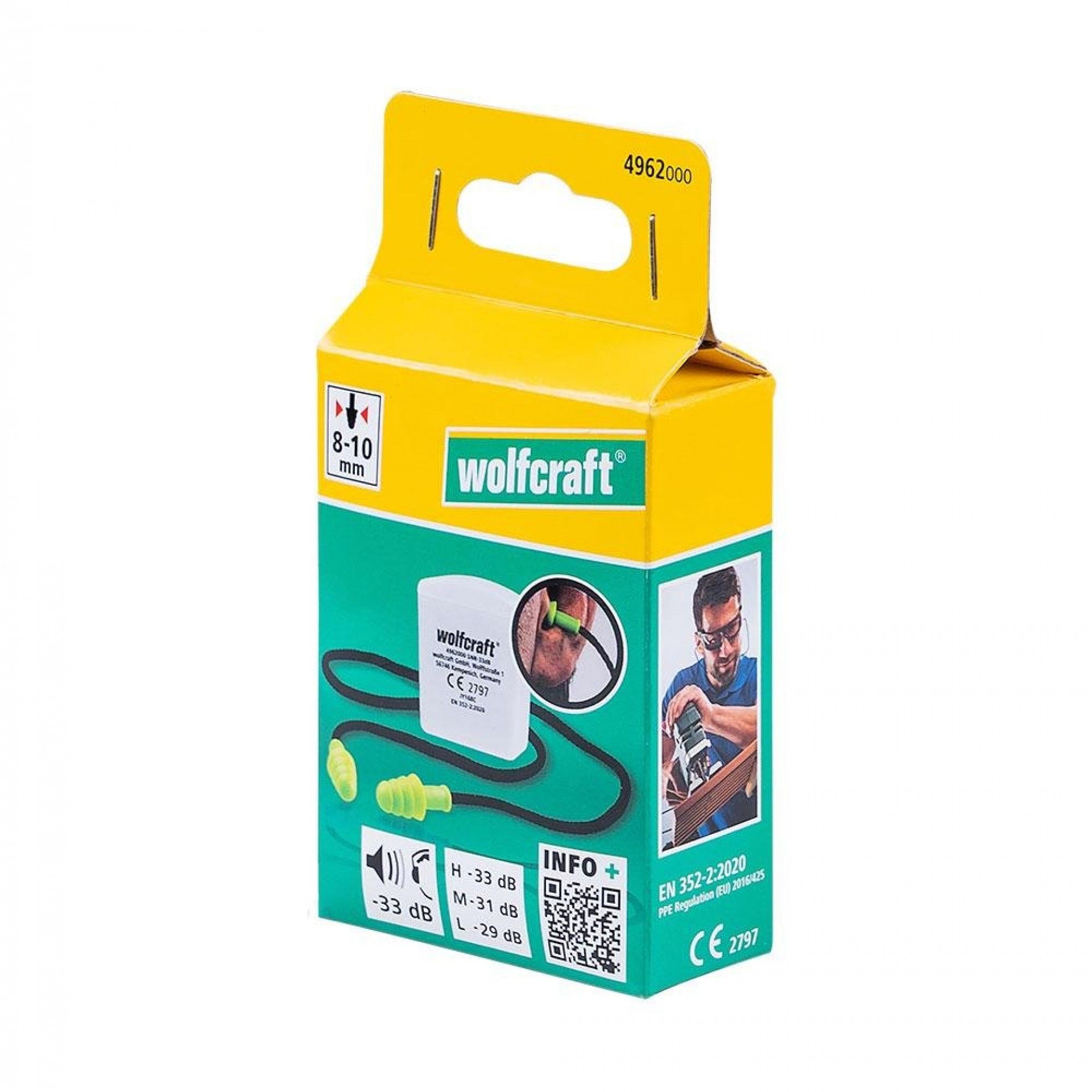 1 par de tampões para ouvidos com cordão e caixa (ce) 4962000 refª 82879 WOLFCRAFT