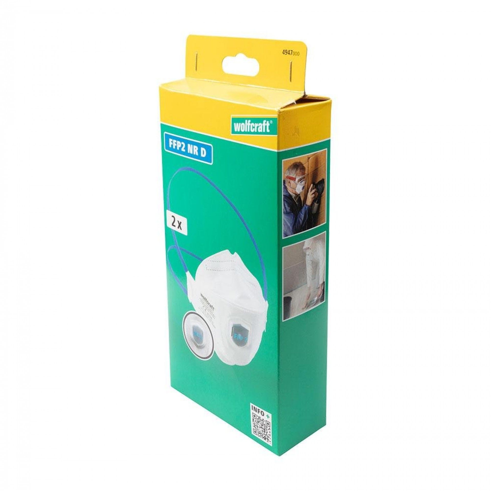 Pack 2 máscaras de pó ffp2 nr d com válvula de respiração e filtro 4947000 refª 82876 WOLFCRAFT