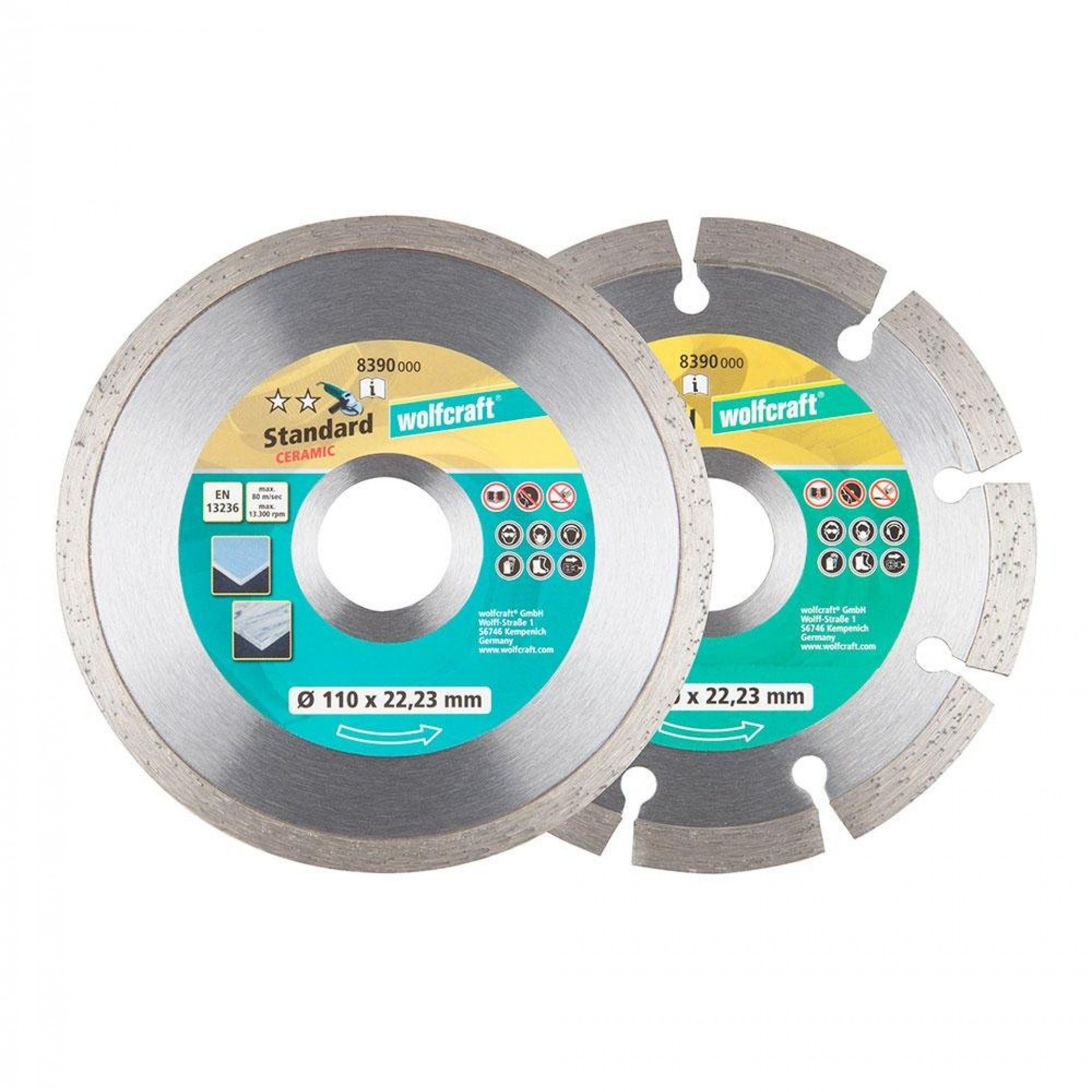 Conjunto de discos de corte de diamante ø110mm de 2 peças refª 82822 WOLFCRAFT
