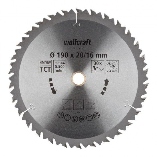 Disco de serra circular ct, 30 dentes 190mm 6735000 ref 82770 WOLFCRAFT