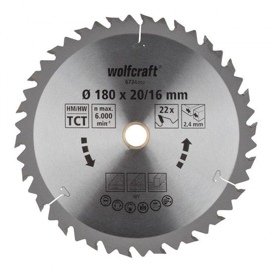 Disco de serra circular porttil ct, 22 dentes 180mm 6734000 ref 82769 WOLFCRAFT