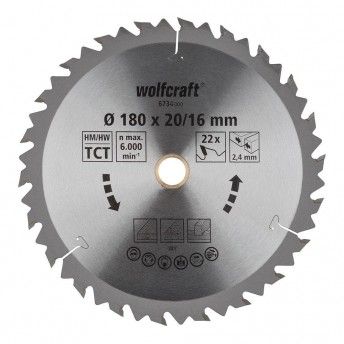 Disco de serra circular porttil ct, 22 dentes 180mm 6734000 ref 82769 WOLFCRAFT