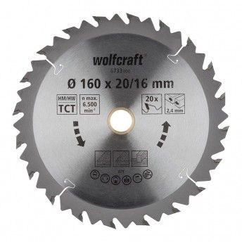 Disco de serra circular ct, 20 dentes 160mm 6733000 ref 82768 WOLFCRAFT
