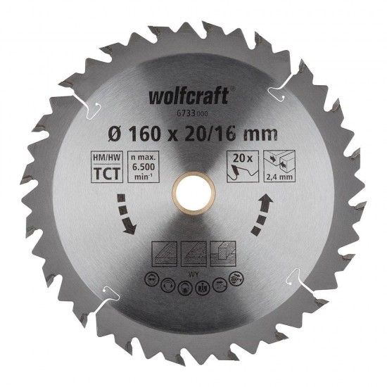 Disco de serra circular ct, 20 dentes 160mm 6733000 ref 82768 WOLFCRAFT