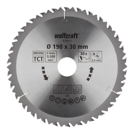 Disco de serra circular manual ct, 30 dentes 190mm 6736000 ref 82771 WOLFCRAFT