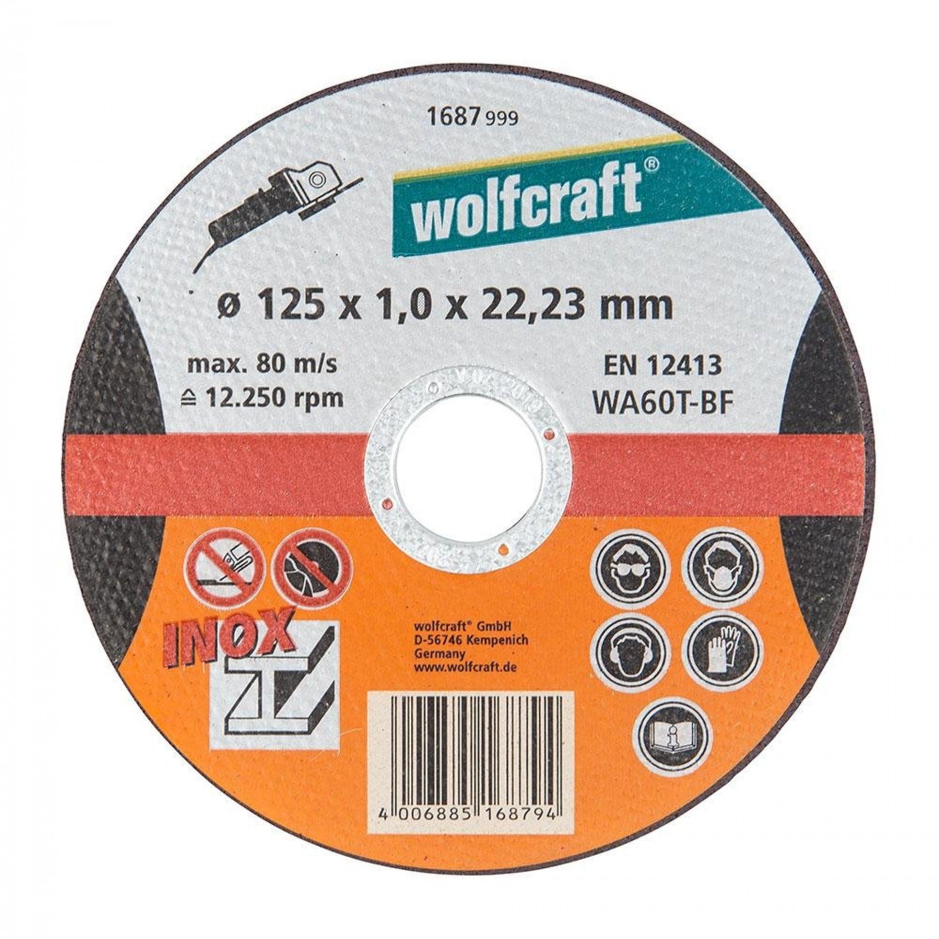 Disco de corte de precisão para inox ø125x1,0x22,23mm 1687999 refª 82636 WOLFCRAFT