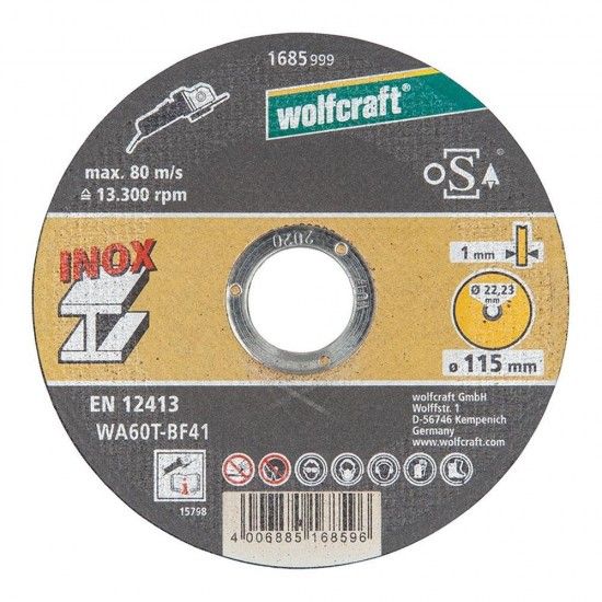 Disco de corte de preciso para inox 115x1,0x22,23mm 1685999 wolfccraft ref 82633 WOLFCRAFT