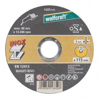 Disco de corte de preciso para inox 115x1,0x22,23mm 1685999 wolfccraft ref 82633 WOLFCRAFT