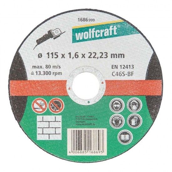 Disco de corte de preciso para pedra 115x1,6x22,23mm 1686999 ref 82634 WOLFCRAFT