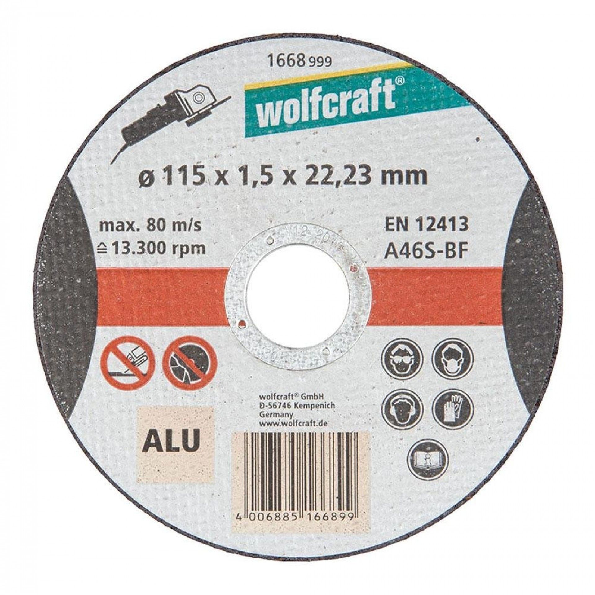 Disco de corte para aluminio ø115x1,5x22,23mm 1668999 refª 82631 WOLFCRAFT