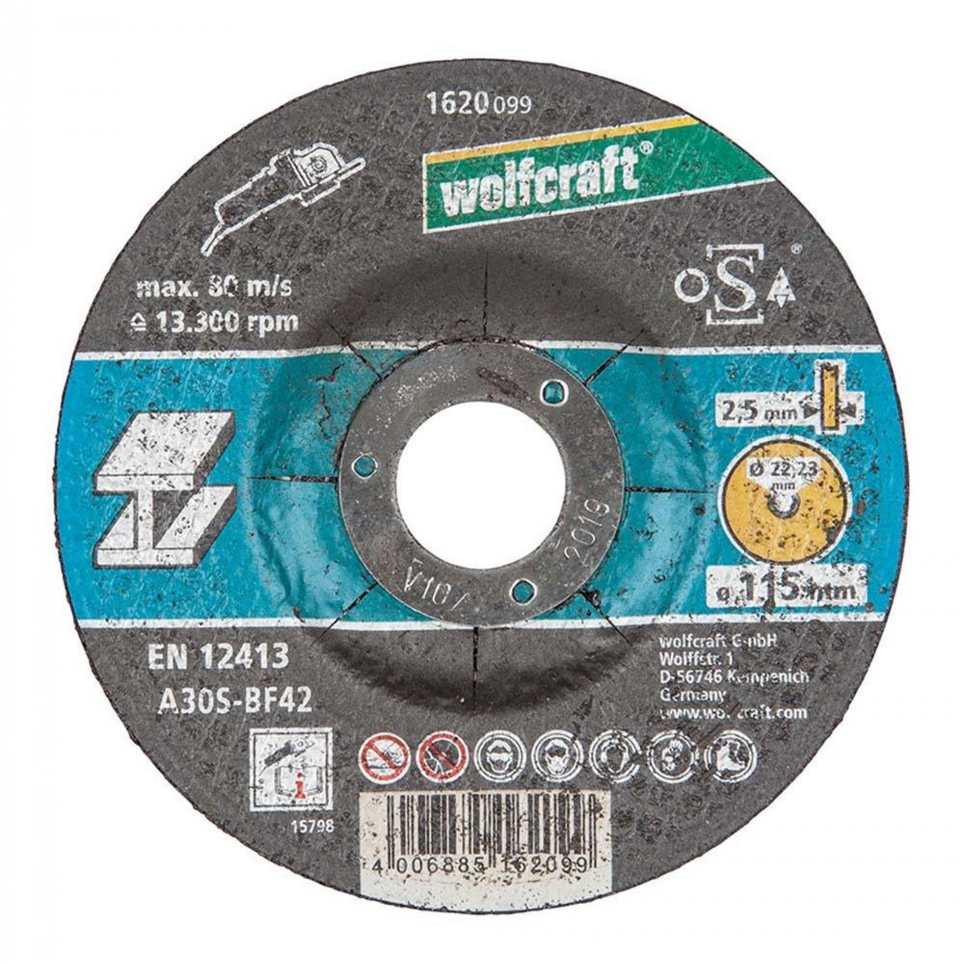 Disco de corte para metal ø115x2,5x22,23mm. 1620099 refª 82628 WOLFCRAFT